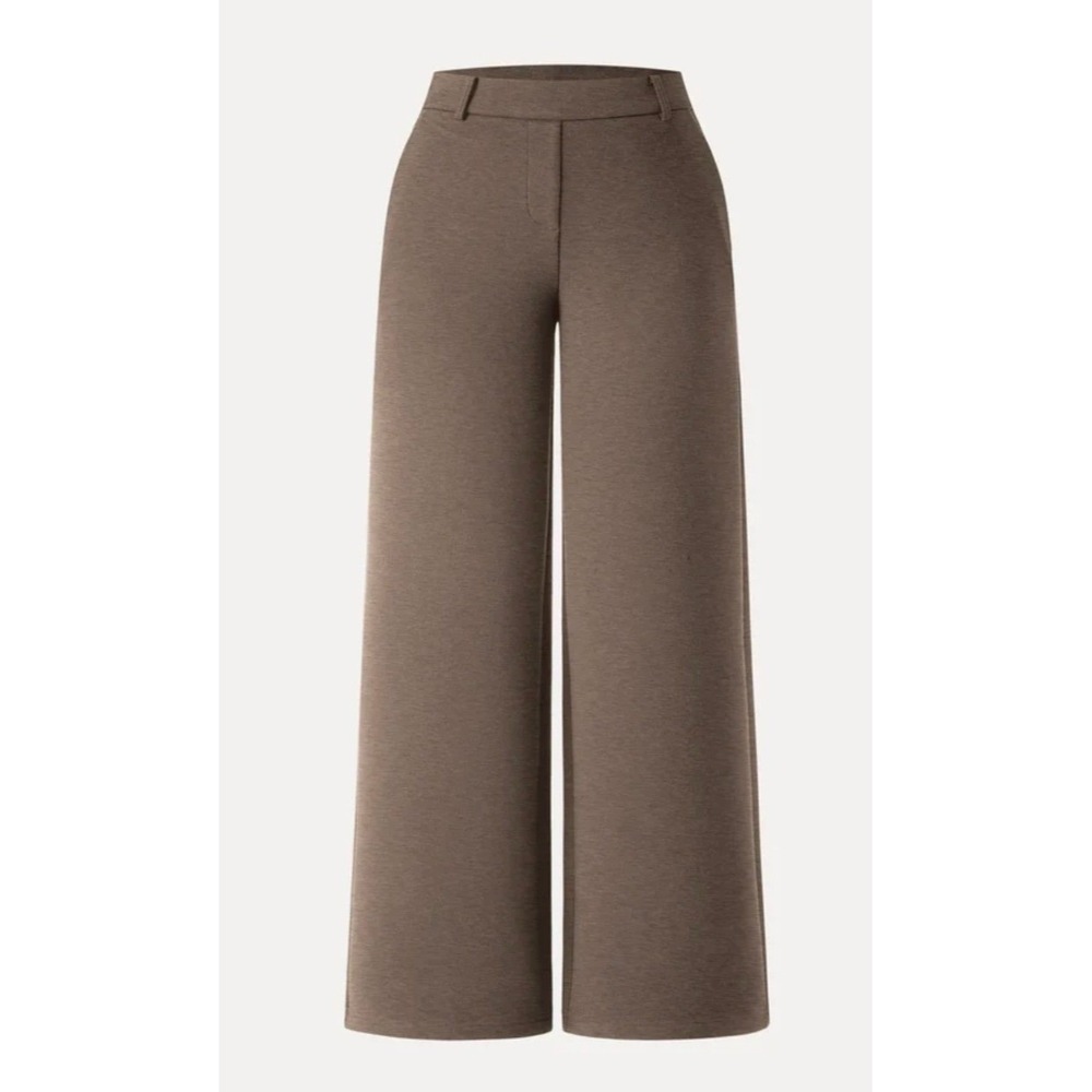 OGL Fuzzluxe Scuba Knit Wide Leg Pants Wool Blend High Rise Med Petite‎ Brown